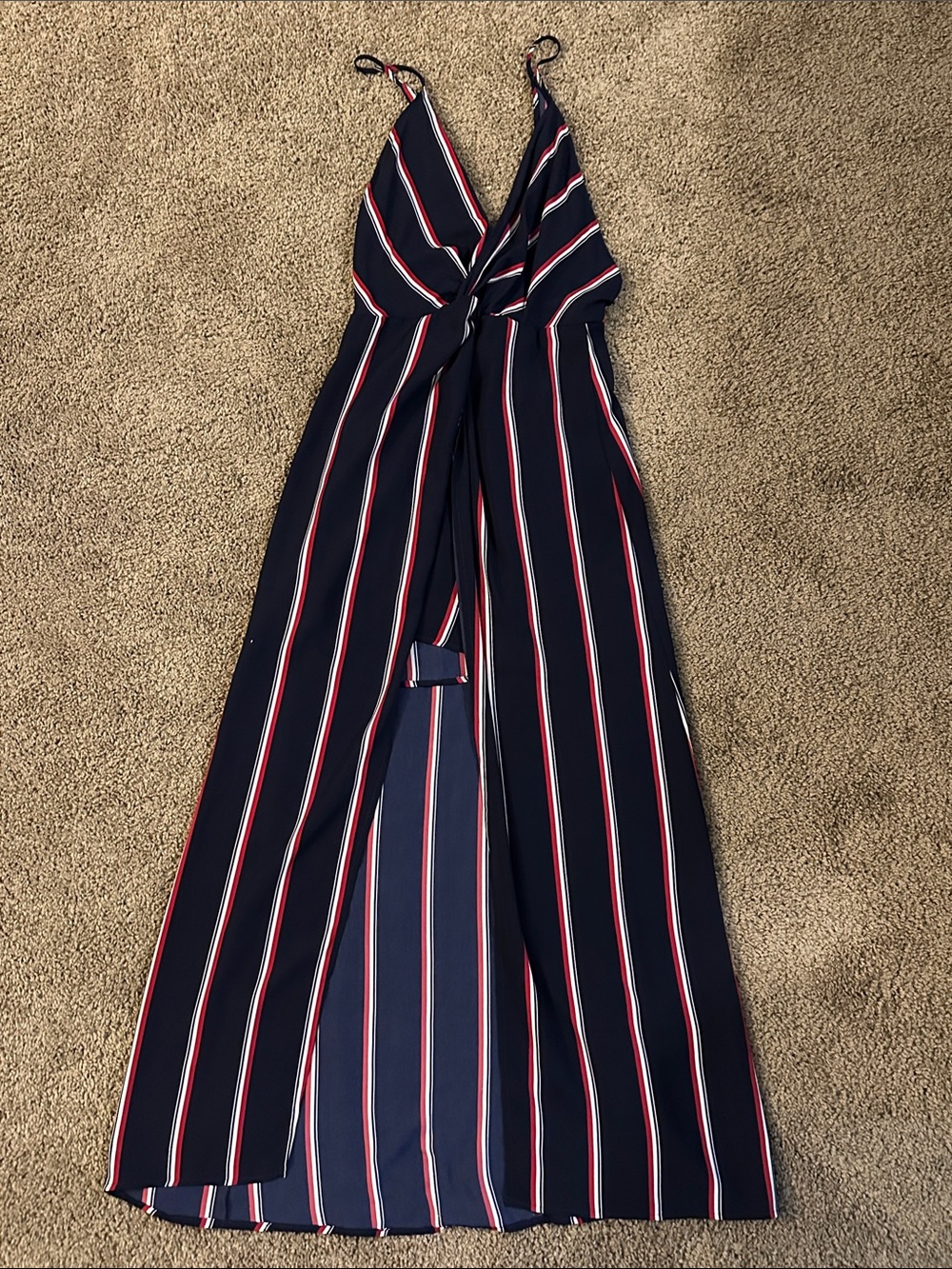 Lush Navy Maxi Dress with Red & White Stripes
